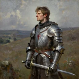 Jacksepticeye in Irish medieval armor holding short sword and looking into a distance, bloodborn, oil painting