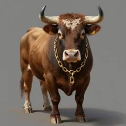 portrait of a bull by greg rutkowski, he looks like ferdinand, he is about 2 years old, wearing golden chain in his chest, highly detailed portrait, full body, digital painting, artstation, concept art, smooth, sharp foccus ilustration, artstation hq