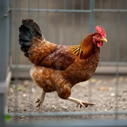 chicken running from a cage