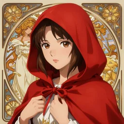 red riding hood, anime portrait, intricate, elegant, highly detailed, digital painting, artstation, concept art, smooth, sharp focus, art by artgerm and greg rutkowski and alphonse mucha, style of android jones and makoto shinkai