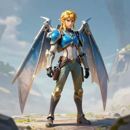 link from the legend of zelda wearing retractable wing suit, futuristic, art station, 4 k