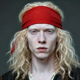 very detailed portrait photo of an pale albino albino albino african pirate with red headband and curly hair, featured in artstation, photo art by Greg Rutkowski, WLOP, Dan Mumford, Christophe Vacher