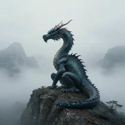 a single dragon sits on the mountain peak ,slightly foggy, made by Stanley Artgerm Lau, WLOP, Rossdraws, ArtStation, CGSociety, concept art, cgsociety, octane render, trending on artstation, artstationHD, artstationHQ, unreal engine, 4k, 8k,