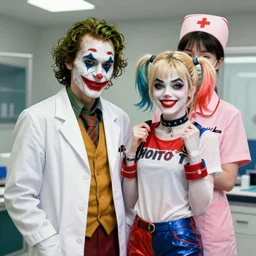 joker and harley quinn as a doctor and a nurse, high quality, artstation, digital painting, detailed, 4k