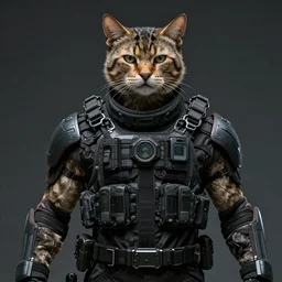 art by ayami kojima, portrait of an humanoid feline, tall and muscular, predatory look, with beard, wearing a futuristic tactical gear, sharp focus, cinematic lighting, artstation hq.