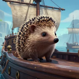 hedgehog on a ship in seqa of thieves, screenshot, epic