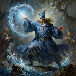 stunning male wizard casting his water spell, highly detailed painting by gaston bussiere, craig mullins, j. c. leyendecker, 8 k