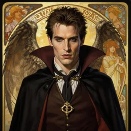 a detailed matte portrait of an jensen ackles dressed as the vampire angel from buffy the vampire slayer, masterpiece, 8 k, art by alphonse mucha and greg rutkowski