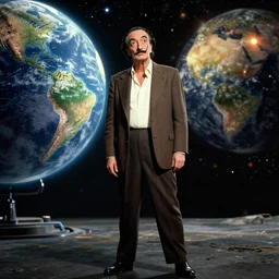 the full body shot of very arrogant salvador dali in the role of emperor of universe looking at the world | still frame from the prometheus movie by ridley scott with cinematogrophy of christopher doyle and art direction by hans giger, anamorphic bokeh and lens flares, 8 k, higly detailed masterpiece