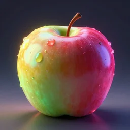 Apple with the colors of a rainbow, glowing, post processing, Octane Render in the style of waya steurbaut