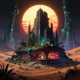 building by thomas cole, bladerunner 2 0 4 9 anime fisheye reclaimed by nature alien at night desert nature laser forest evil vaporwave fantasy architecture island morning sun darkacademia bioshock azeroth myst retrowave san andreas biopunk scumm bar at dusk liberty city meadow, archdaily, wallpaper, highly detailed, trending on artstation.