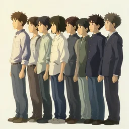 a line of male statures lined up, james gilleard, atey ghailan, makoto shinkai, goro fujita, studio ghibli, rim light, exquisite lighting, clear focus, very coherent, plain background, soft painting