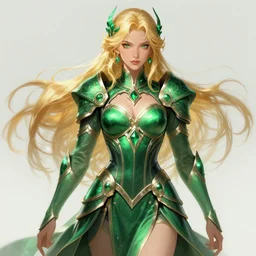 A blonde emerald warrior, illustration, in the style of Fernando Juarez, epic, fantasy, intricate, elegant, amazing detail, digital painting, artstation, concept art, smooth, sharp focus, illustration