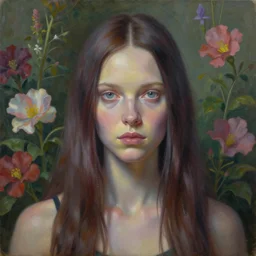 cyberpunk portrait of Yolandi Visser against garden flower background, in the style of h.r giger, norman rockwell, highly detailed, soft lighting, 8k resolution, oil on canvas