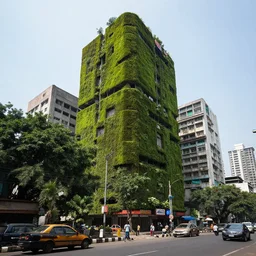 streets of mumbai, future, mossy buildings, high fidelity