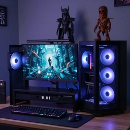 butcher themed gaming desktop setup led lights high budget