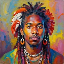 palette knife oil painting portrait of an aboriginal hipster, psychedelic, artstation trending, artgerm, any racial background, deviant art, hipster, octane, substance, art history 8 k