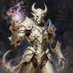 warlock armor made of bone and ivory parts conjuring necrotic energy, surrealism, smooth, intricate, elegant, demonic energy, power aura, neon glowing spells, digital painting, artstation, concept art, high tech fantasy, sharp focus, illustration, art by daytoner and vitaly bulgarov