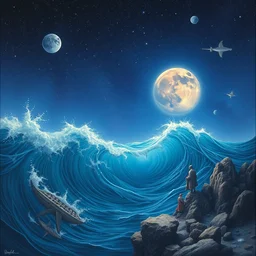 ocean by beeple, artgerm, salvador dali, bruce pennington, frank, stella, makoto shinkai, angus mckie, alex grey, don bluth, ernst haeckel, chris moore, kaja foglio, andre masson, dr. suess, brian despain, chesley bonestell.