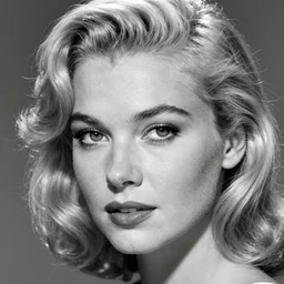 stunning award - winning portrait by peter lindbergh of a beautiful young feminine blonde woman. close up black and white shot. vintage hollywood glamour. shiny glossy hair. dramatic high fashion makeup. canon 5 0 mm.