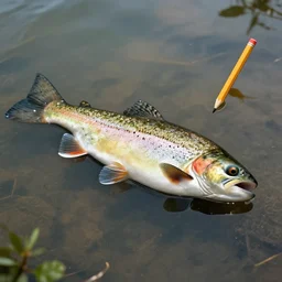 a trout with a mustache and a pencil