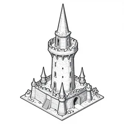 wizard's tower, isometric lineart, individual tile png