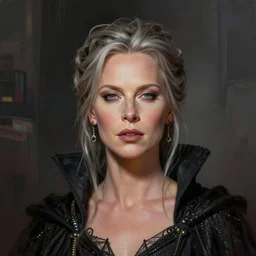 a portrait of charlize theron as a sorceress, upper half portrait, urban motifs, intricate, elegant, highly detailed, digital painting, trending on artstation, concept art, smooth sharp focus, illustration, art by artgerm and greg rutkowski