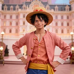 a film still of cosplay of luffy in the grand budapest hotel ( 2 0 1 4 ), artwork by craig mullins, octane, unreal, trending on art station