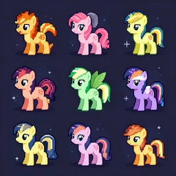 an icon grid of Ponies from My Little Pony, artstation, rpg, digital art, isometric, dark background, Pokemon Fire Red, Pokemon Leaf Green, Ragnarok, pixel art, #pixelart