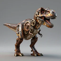 a t-rex made of rusty gears, octane render, 3D