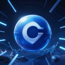 chrome orb surrounded by short glowing rods, blue tones, octane render, cinematic, dramatic lighting, beautiful cgi, redshift renderer, splash page, graphic design