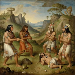 landscape painting of aztec and mayan priests resurrecting the gods by hieronymus bosch, digital painting, indigenous art, highly detailed, unreal engine, 4 k,