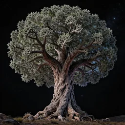 fractal tree in deep space in style of Dean Roger, massive wide trunk, hyper realism, contrast picture