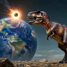 A T-Rex looking at the meteor right before it hits the Earth.