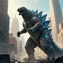Godzilla attacking new york, fantasy art, cinematic, highly detailed, sharp