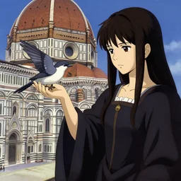 florence italy in 1 8 2 0, an angle holds a nightingale bird on an outstretched hand, finely detailed perfect art, gapmoe yandere grimdark, trending on pixiv fanbox, painted by greg rutkowski makoto shinkai takashi takeuchi studio ghibli