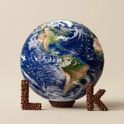 earth like it is viewed from space, earth is made made out of coffee, 4k, Roger Magrini
