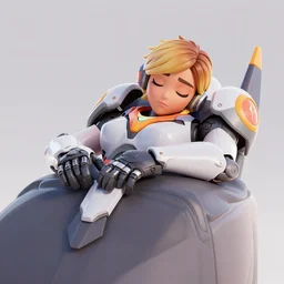D.va from Overwatch taking a nap on top of her Meka, 3d render