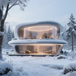 a beautiful futuristic home in the winter!, artstation