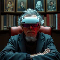 russian writer pushkin sits in vr glasses