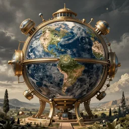 earth machine, intricate vintage solarpunk illustration by tim doyle