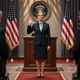 high resolution archival photo of Leslie Knope taking the oath of office as president of the united states