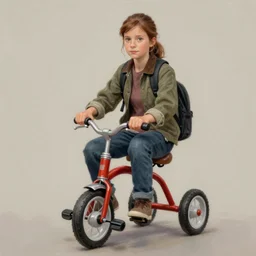 portrait of elle from the last of us, riding a tricycle, painted by greg rutkowski, wlop
