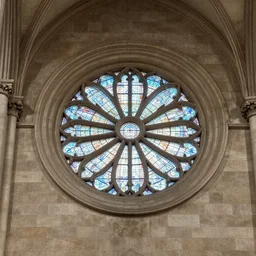stone wall inside of a majestic catheral, round window with geometric stained glass, high details, intricately detailed, by vincent di fate, inking, 3 color screen print, masterpiece, trending on artstation,, sharp, details, hyper - detailed, hd, 4 k, 8 k