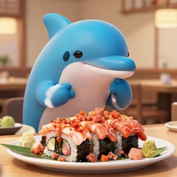 dolphin furry fursona turns into mince meat, cuisine, meme, funny, unreal engine, sushi maybe, seafood