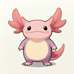 buff humanoid axolotl, cute, drawing