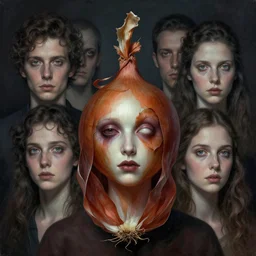 portrait, nightmare anomalies, onion by dariusz zawadzki, kenneth blom, mental alchemy, james jean, pablo amaringo, naudline pierre, contemporary art, hyper detailed