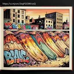 <<https://s.mj.run/2ogFGO0KrzQ>> comic book page of geological strata fused with highly detailed graffiti architecture , retro colours