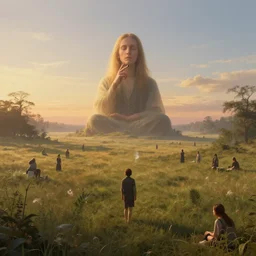 symmetry!! god smoking a joint in a surreal landscape of a dream, lucid dream, people, very detailed, serene, peaceful, golden hour, perfect lighting, perfect composition, digital art, illustration, frederic edwin church, tom white, 4 k