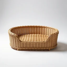 wicker pet bed, professional product shot, isolated on a pure white background, centered, entire object in frame, sharp focus, soft studio lighting